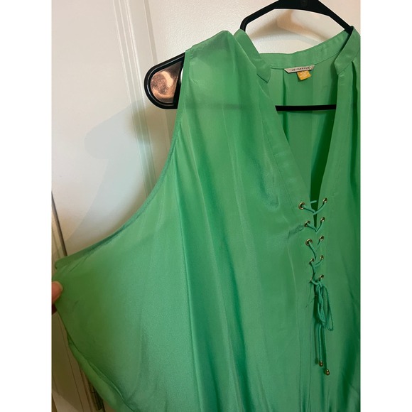 Leifsdottir Anthropologie Silk Sleeveless Front Pockets Mini Kelly Green dress 6 - Picture 3 of 11